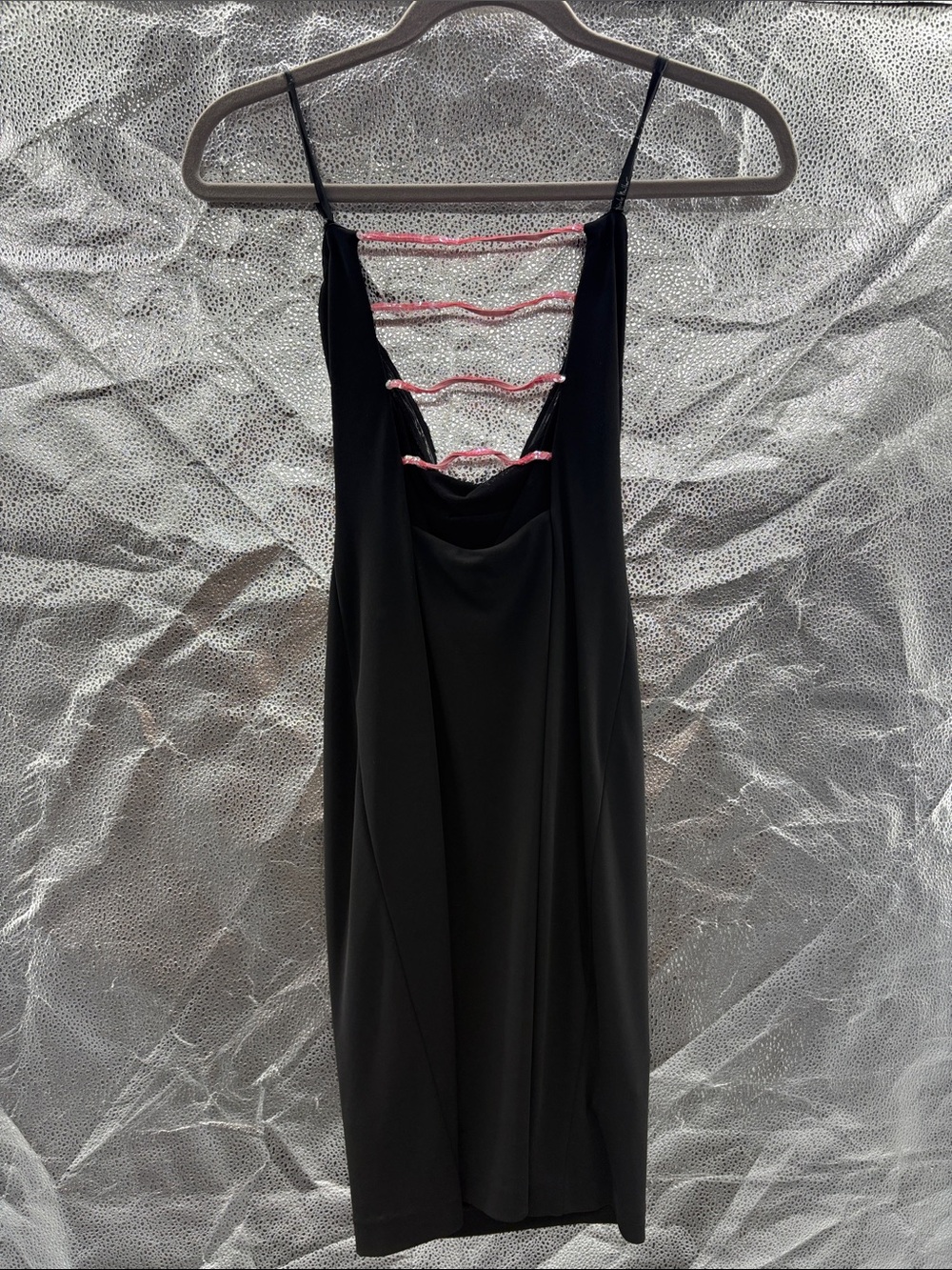 Nicole Miller Black Backless Slip Dress with Pink Ladder Straps - Picture 3 of 5